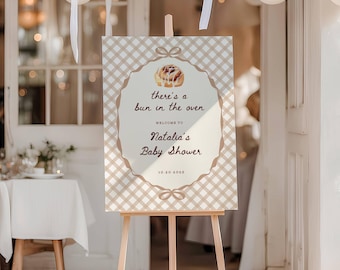 Välkomstskylt för babyshower med bulle i ugnen | Redigerbar skylt för babyshower med bulle i ugnen | Utskrivbar och digital skylt för babyshower med bulle