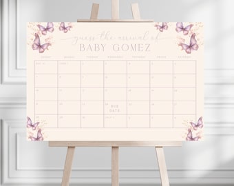 Calendario de fechas de nacimiento para baby shower de mariposas: imprimible y digital