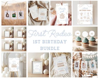 First Rodeo 1st Birthday Bundle: Editable 1st Rodeo Western Cowboy Party Bundle | Cowboy First Rodeo 1st Birthday Bundle
