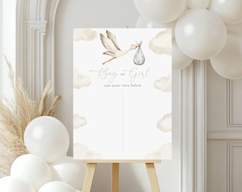 Gender Neutral Stork Gender Reveal Vote Board | Editable Special Delivery Stork Baby Shower Sign |Printable & Digital Stork Baby Shower Sign