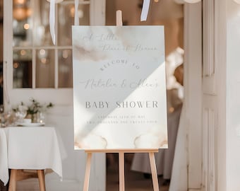 A Little Piece of Heaven Baby Shower Welcome Sign | Editable Cream & Beige Little Piece of Heaven Welcome Sign | Cloud Baby Shower Sign