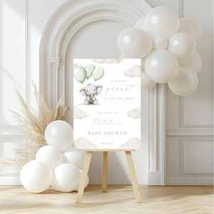 Eine kleine Erdnuss ist auf dem Weg Babyparty Willkommensschild | Ein kleines Erdnuss-Babyparty-Zeichen | Druckbares & digitales Elefant-Babypartyschild