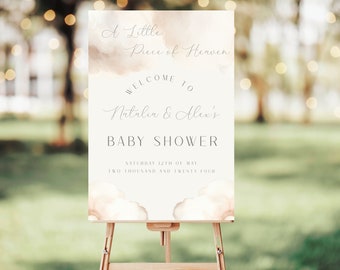 A Little Piece of Heaven Baby Shower Welcome Sign | Editable Cream & Beige Little Piece of Heaven Welcome Sign Template (24 x 36 in)