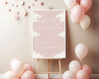 Pink Cloud Baby Shower Welcome Sign: Piece of Heaven Theme (Printable & Digital)