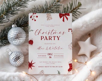 Invitación editable para fiesta de Navidad: elegante diseño festivo (digital e imprimible)