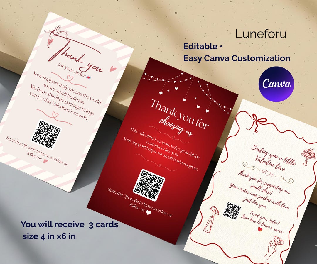 Valentine’s Day Thank You Card Canva Template for Small Business ...