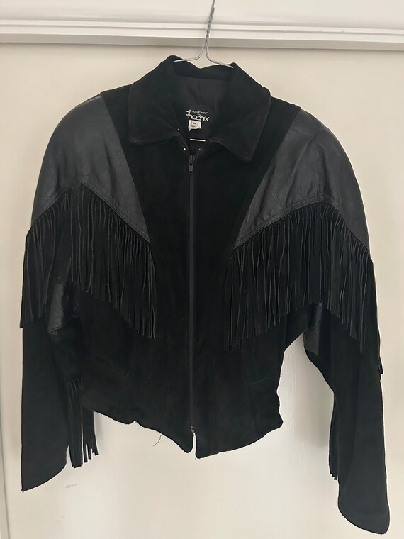 Vintage Black leather jacket with fringe