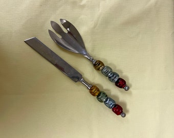 Vtg beaded knife and fork utensil set TheTradingStation2