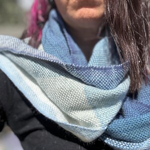 Blue Winter Scarf for Her, Bohemian Neck Scarf for Ladies, Super Soft Handwoven Fiber Scarves, Light Blue Scarf, Gift for Christmas, Art