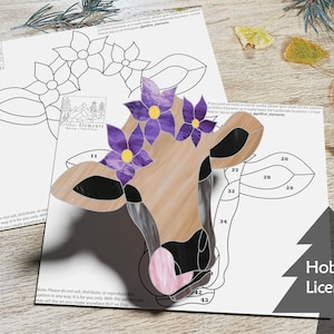 Cow Tongue with Flowers Stained Glass Pattern, Digital download, Stained Glass Patterns Cow, Hobby License, cute farm animal patterns