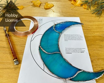 Crescent Moon Glasmalerei-Muster, Digitaler Download, Glasmalerei-Muster pdf, Hobby Lizenz, DIY Glasmalerei, digitale Muster, groß