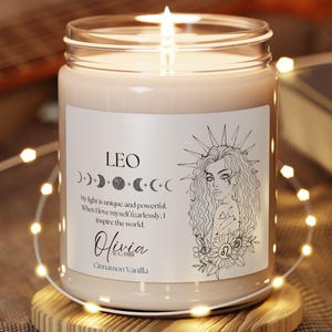 Vela signo Leo, 9 oz, Canela Vainilla, motivacional, personalizada, Sternzeichenkerze, regalo espiritual, Astrologiegeschenk, Sojakerze