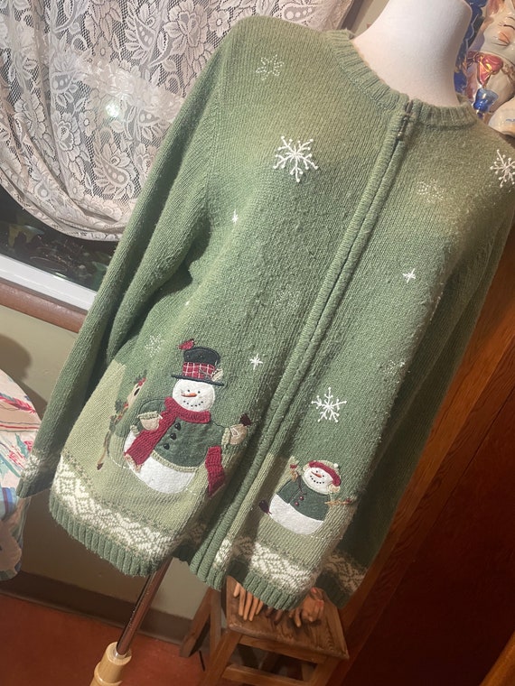Haunting Sage Green Sweater with Distressing Snowp