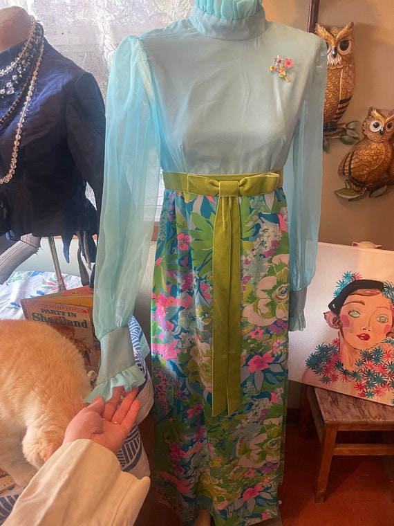 1960s flower power maxi dress - image 4