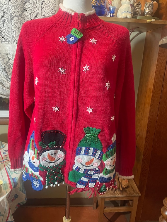 Wildly Upsetting Snowperson Zip Cardigan