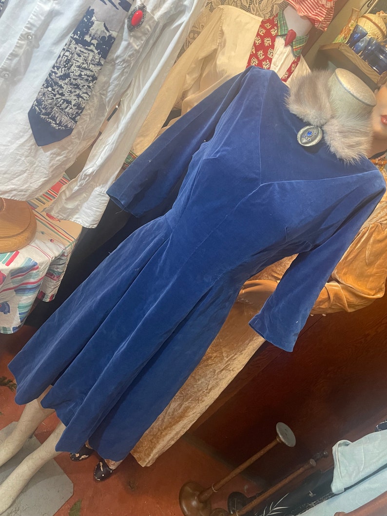 Blue Cotton Velvet Dress of the 1950s Etsy