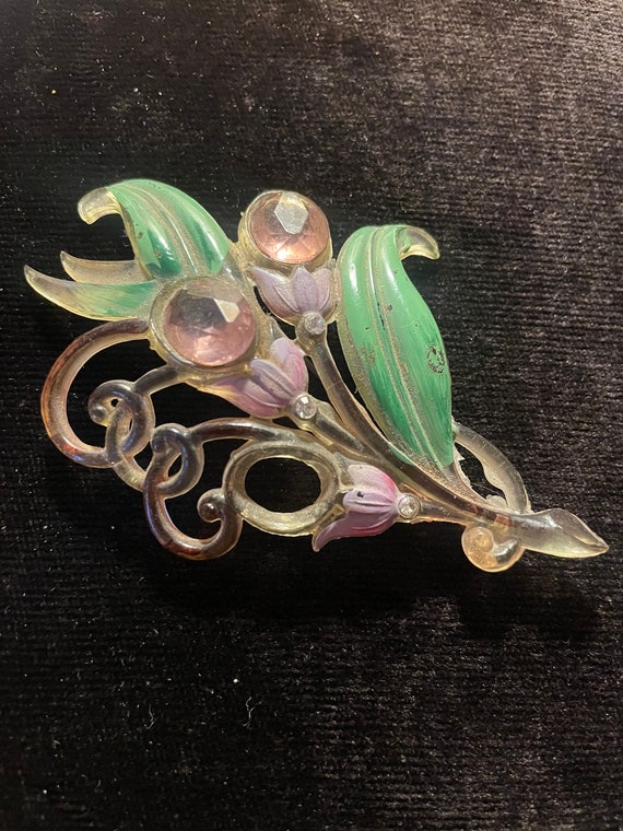 1930s Celluloid Floral Brooch