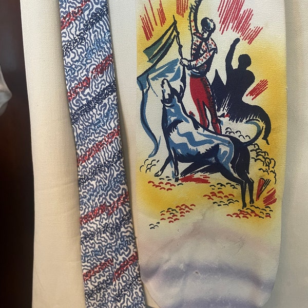 Fabulous 1940s hand painted matador tie