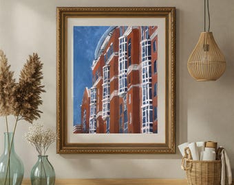 Georgia Tech Dorms, Atlanta Cityscape, Original Gouache Painting