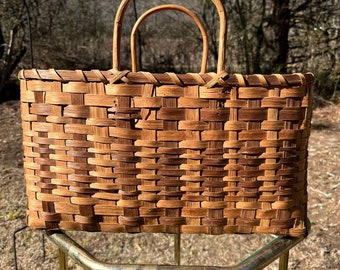 Antique Native American Cherokee Indian Large Split Oak Purse Tote Market Basket With Handles & Lining