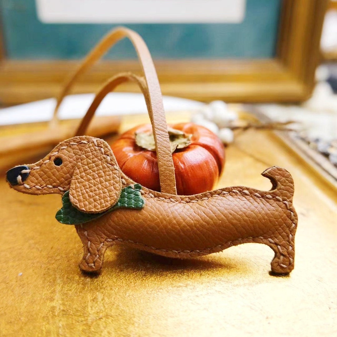 Dog Leather Bag Charm, Dachshund Bag Charm, Cute Key Chain, Handmade
