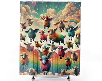 Counting Sheep, multi-color Shower Curtains, 100% Polyester