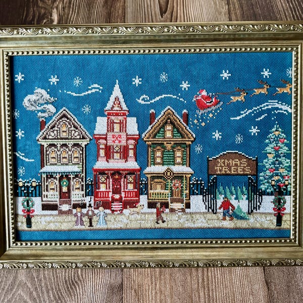 PDF de Ciudad Navideña - Patrón digital de punto de cruz