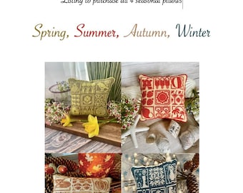 All 4 seasonal pillows Listing - PDF cross stitch Pattern
