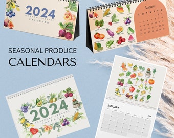 2024 Seasonal Produce Guide Calendars - Visual Kitchen Companion in wall and desktop styles