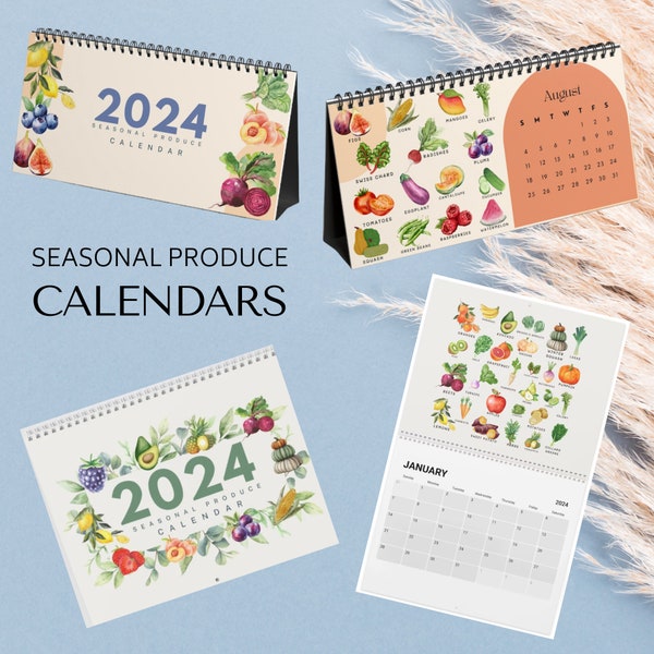 2024 Seasonal Produce Guide Calendars - Visual Kitchen Companion in wall and desktop styles