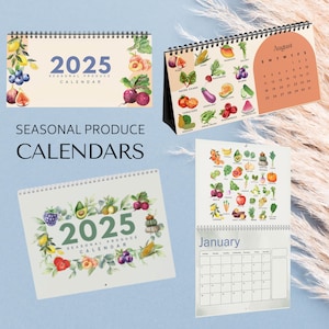 Calendriers du guide des produits de saison 2025 - Un compagnon visuel de cuisine pour le mur et le bureau