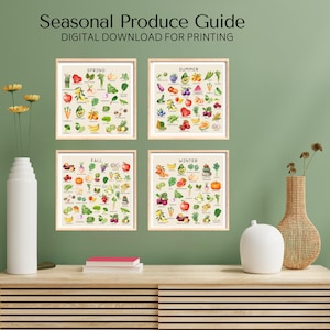 Seasonal Produce Guide, Kitchen Prints, Set of 4 (Digital Download)