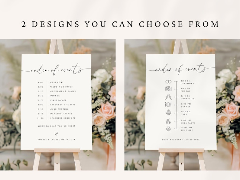 wedding order of events sign
modern wedding day timeline
minimalist wedding timeline
wedding itinerary sign
order of the day sign
wedding reception timeline
editable wedding timeline	
custom wedding timeline sign	
printable wedding sign
wedding day schedule
modern wedding sign	
large wedding sign
bohemian wedding timeline
wedding program sign
ceremony timeline poster
wedding timeline sign
wedding reception