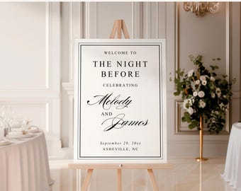 The Night Before Welcome SignTemplate, Elegant Rehearsal Dinner Welcome Sign , Editable Welcome to the Night Before Poster,Editable in Canva