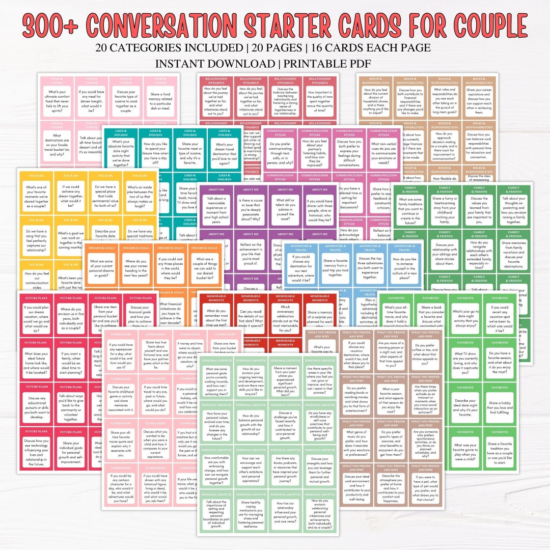 300+ Couple Conversation Starter Cards | Date Night Questions | Ideas ...