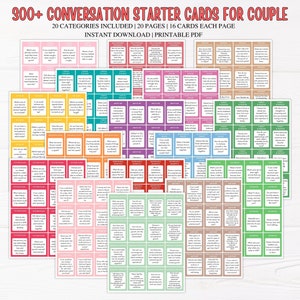 300 以上のカップル会話スターター カード | デートの夜の質問 | アイデア | 関係に関する質問 | 印刷可能なカード | カップルに関する質問