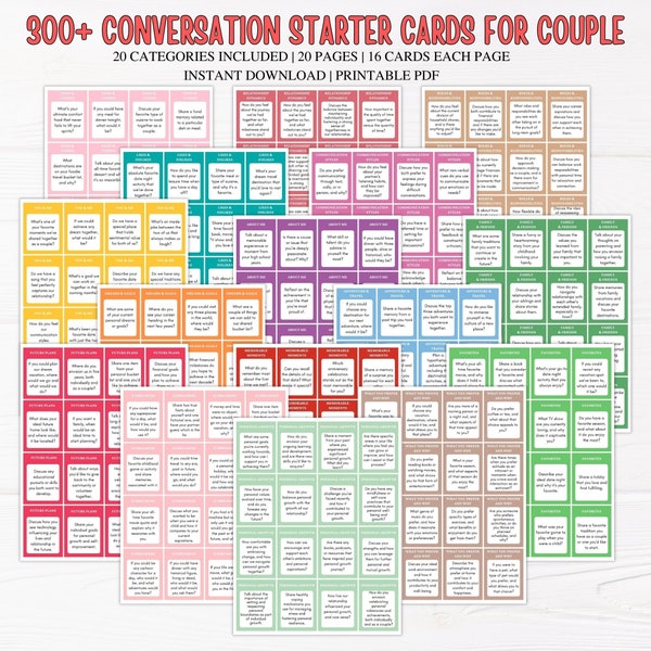 300+ Couple Conversation Starter Cards | Date Night Questions | Ideas | Relationship Questions | Printable Cards | Couple Questions