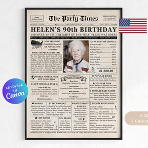 90er Geburtstag Zeitungsposter | Personalisiertes Zeitungsposter 90er Geburtstag | Druckbare 90er Geburtstag Party Dekor | 90er Jahre Geburtstag Geschenke