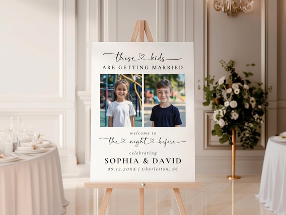 These Kids are Getting Married, Rehearsal Dinner Welcome Sign with Photos, The Night Before Wedding Sign, Engagement Sign Template, Canva