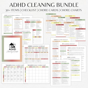 Editable ADHD Cleaning Checklist Bundle | Printable ADHD Cleaning Planner | ADHD Chore Chart | Cleaning Schedule | Deep Cleaning | Checklist