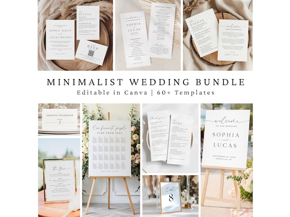 Minimalist Wedding Sign Bundle, Reception Sign, Modern Wedding Signage, Wedding Invitation, Wedding Program, Wedding Itinerary, Wedding Menu