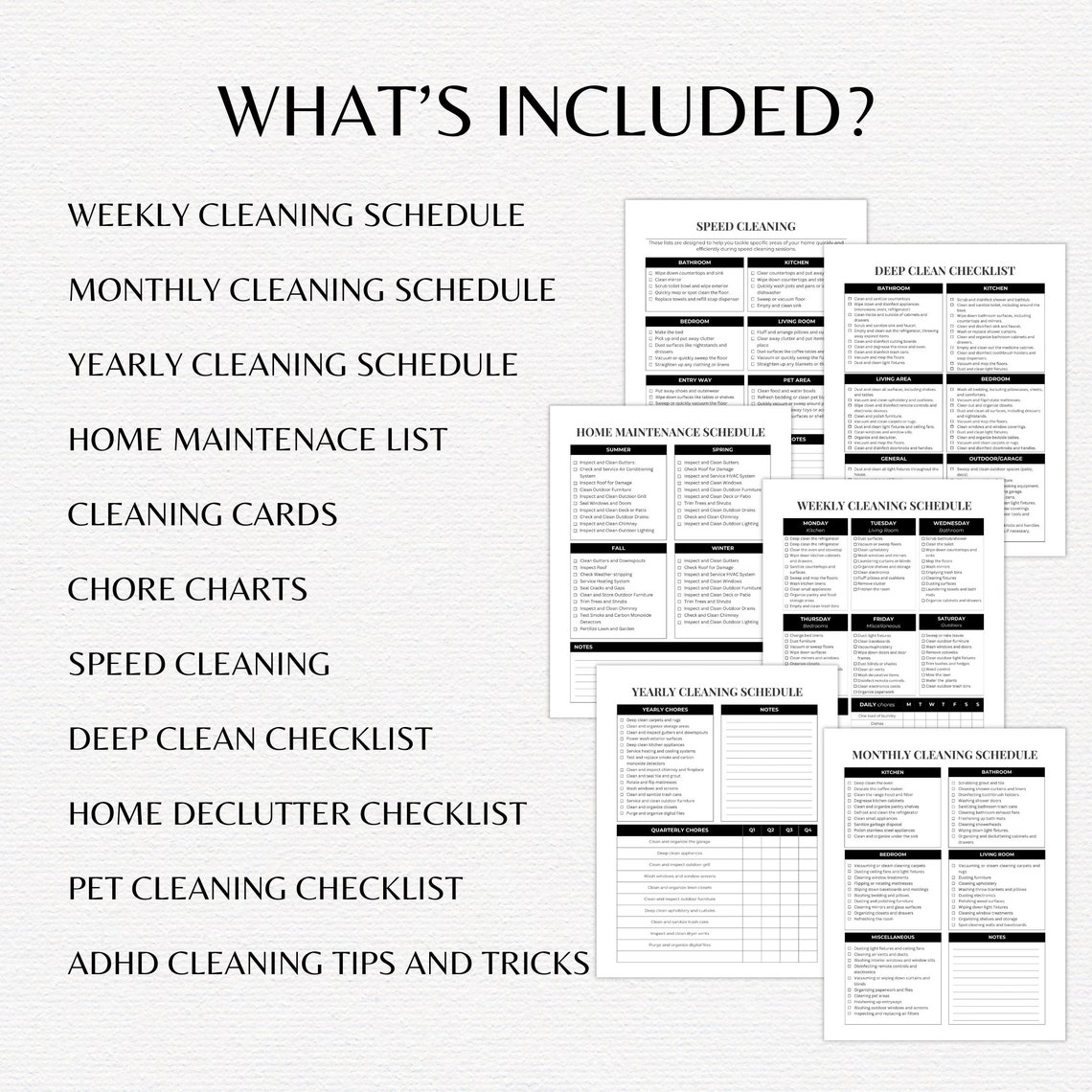 ADHD Cleaning Checklist Bundle Printable ADHD Cleaning Planner Cleaning 