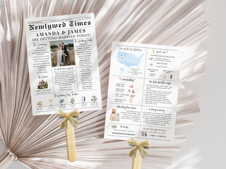 Infographic Wedding Program Fan Kit Template, Newspaper Wedding Program ...