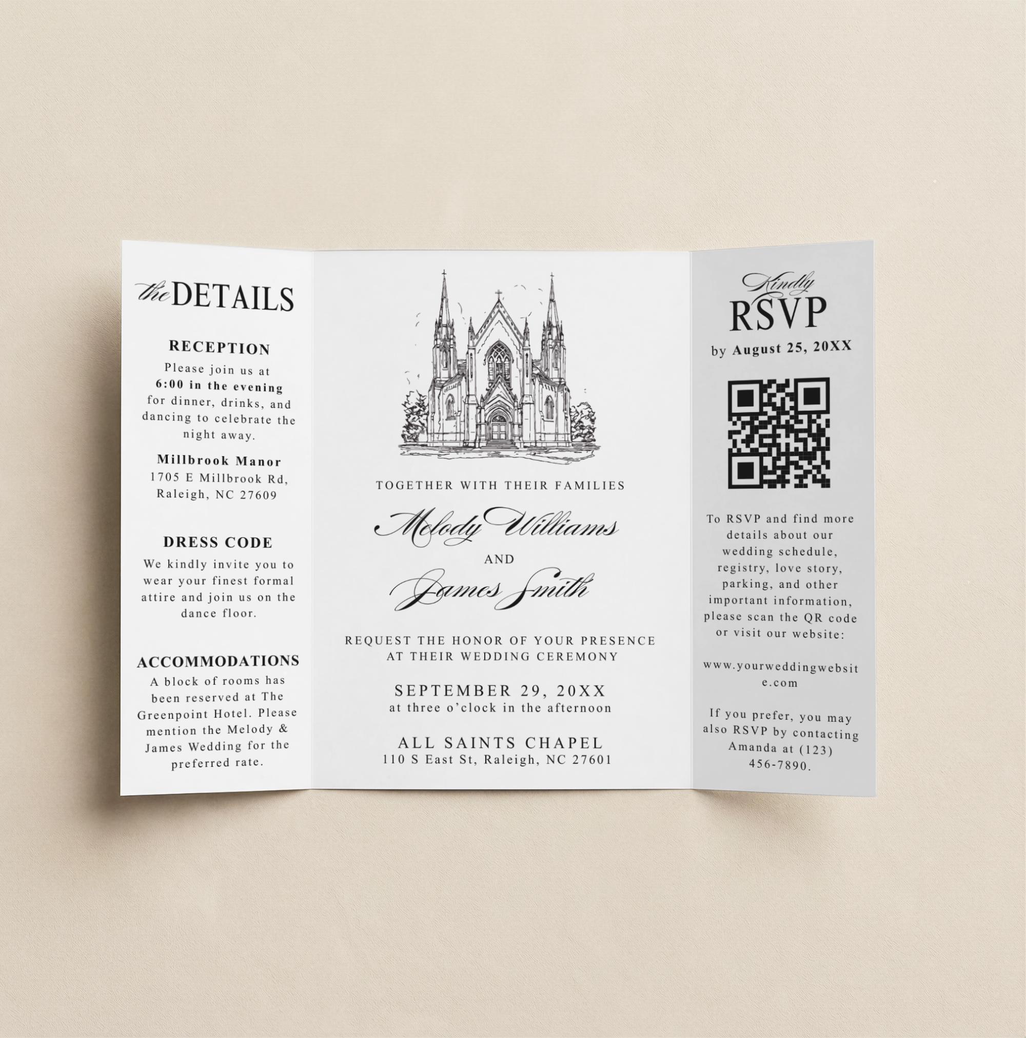 Gatefold Wedding Invitation Template Editable in Canva, Elegant ...