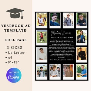 Editable Yearbook Ad Template, High School Senior Yearbook Ad, Full Page Yearbook Ad, Graduation Tribute, Polaroid Photo Collage School Ad