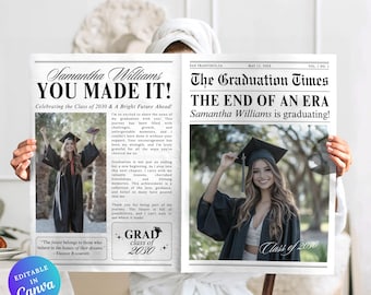 Graduation Newspaper Template,  Editable Large Newspaper Graduation Template, Graduation Newspaper For Photography, Grad Invitations Party