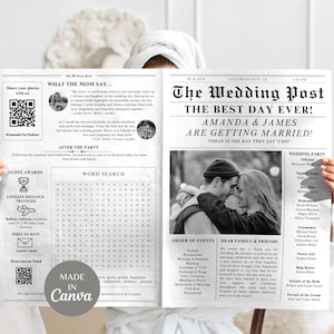 Newspaper Wedding Program Template | Editable Wedding Newspaper Program | Folded Wedding Newspaper |  Canva Wedding Newspaper Template