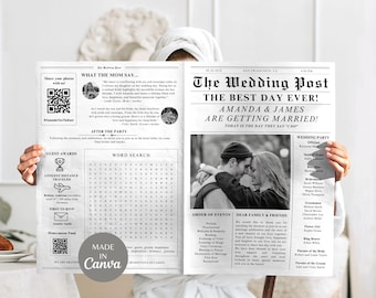 Newspaper Wedding Program Template | Editable Wedding Newspaper Program | Folded Wedding Newspaper |  Canva Wedding Newspaper Template