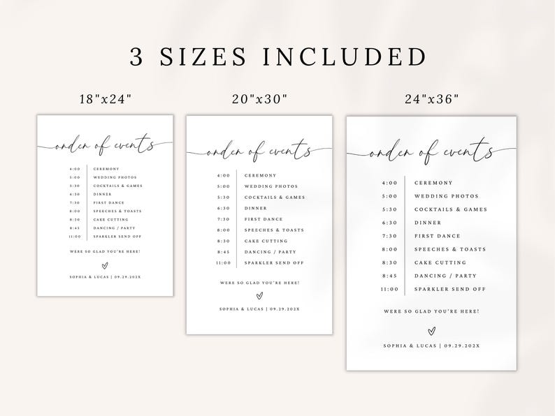 wedding order of events sign
modern wedding day timeline
minimalist wedding timeline
wedding itinerary sign
order of the day sign
wedding reception timeline
editable wedding timeline	
custom wedding timeline sign	
printable wedding sign
wedding day schedule
modern wedding sign	
large wedding sign
bohemian wedding timeline
wedding program sign
ceremony timeline poster
wedding timeline sign
wedding reception