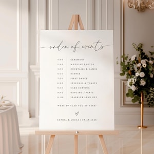Wedding Order of Events Sign, Modern Wedding Day Timeline, Wedding Timeline Template, Wedding Day Icon Timeline Sign, Editable in Canva